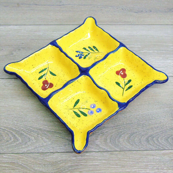 Baum Bros Divided Serving Tray 12.5" Dish Blue Floral Collection Platter Tuscan - Picture 6 of 7